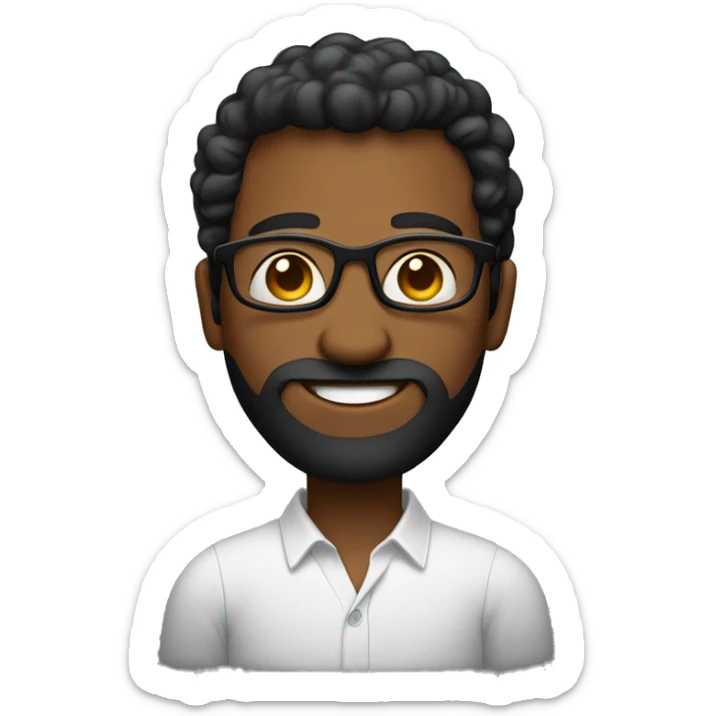 homem negro, sem cabelo, óculos camisa preta, sorrindo, sem barba sticker