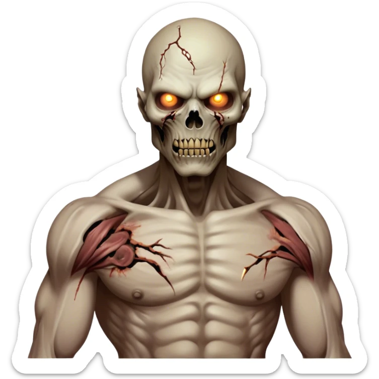 Cinematic Realistic WoW undead civilian Portrait, captured in a fierce, battle-ready stance, muscles taut beneath his tattered, earth-toned attire. His decayed, pallid skin and glowing eyes are rendered with intense lifelike detail and dynamic lighting, high shine, embodying the raw, relentless fury of an undead civilian in the heat of combat. sticker