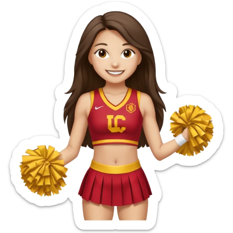 full body skinny white happy long haired brunette girl USC cheerleader sticker