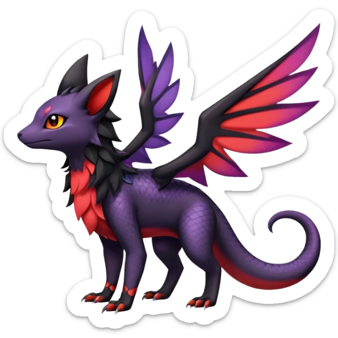 full body hybrid of Salandit Umbreon Noibat and Litten, cute pose sticker