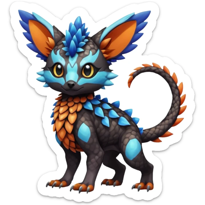 Cute cool realistic colorful exotic Trico-Protogen-Fakémon-Pokémon-Vernid-Fionbri-hybrid-creature dark (full body) sticker
