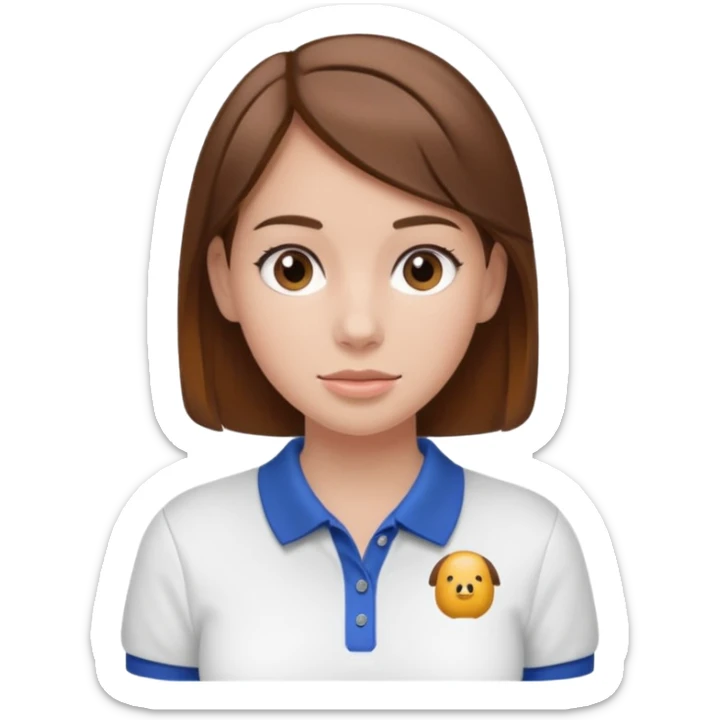 Girl with brown hair with airpods wearing a wegmans grocery store polo sticker