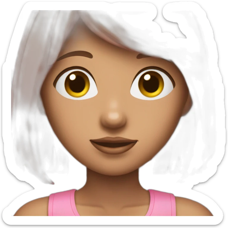 cute girl with long, straight rose hair with fringe and with brown eyes and wearing pink tank top sticker