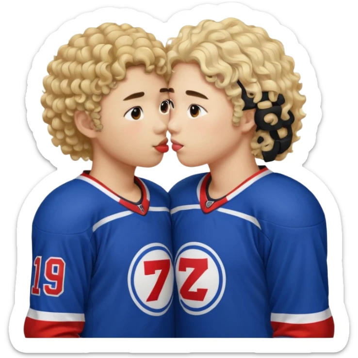 Asian hickey player kissing curly hair blonde hockey player sticker