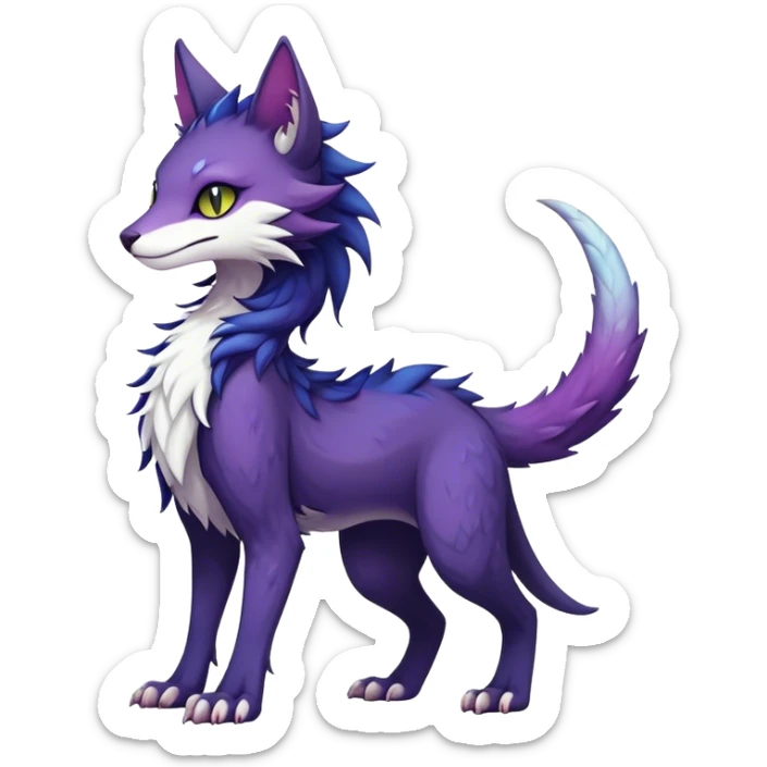 Kawaii dark colorful edgy fantasy ethereal feline-vernid-sergal-fursona animal creature with a tufted tail full body sticker
