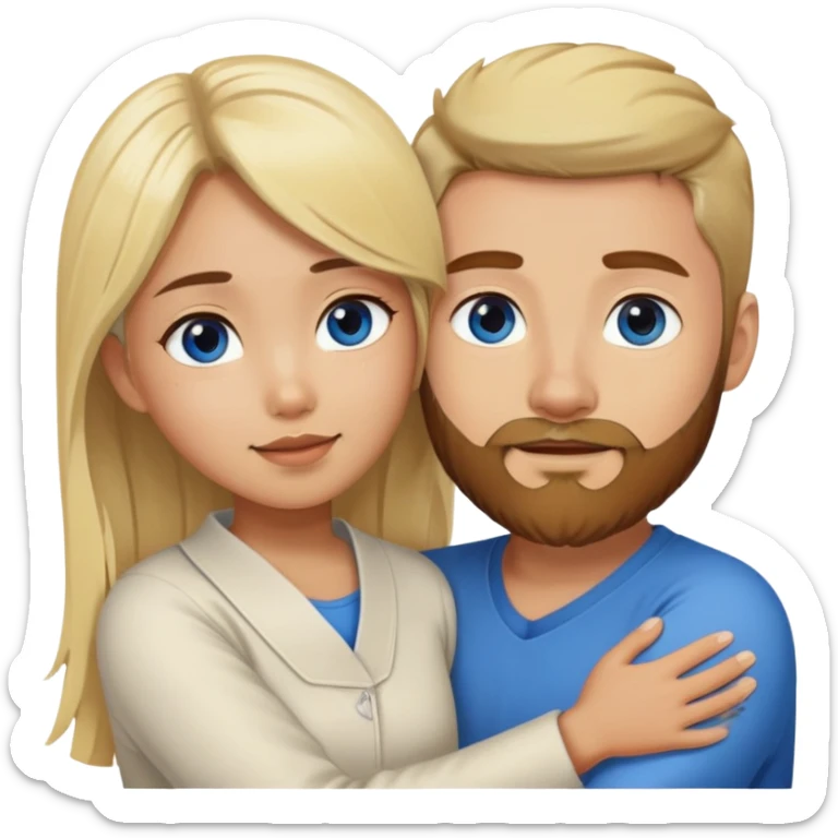 Asian girl hugged by blonde guy with brown beard and blue eyes sticker