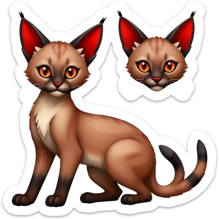 Gothic exotic Red and black and edgy and cute shiny Fantasy-Siamese-Bobcat-Caracal-Lykoi-feline-Fakémon-feline-hybrid (full body) sticker