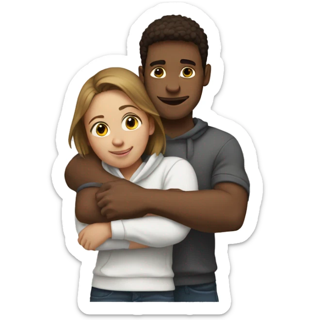 An emoji of a man wearing a white hoodie, standing next to his sister. He is hugging her warmly, showing a close sibling bond sticker