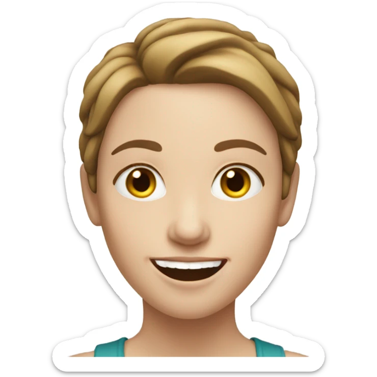 pale white woman happy face with short brown hair with blue backround sticker