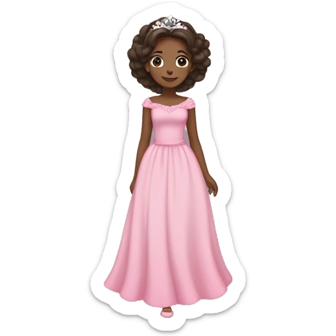 Brunette princess, full body, pink flowy dress and flower in hair sticker