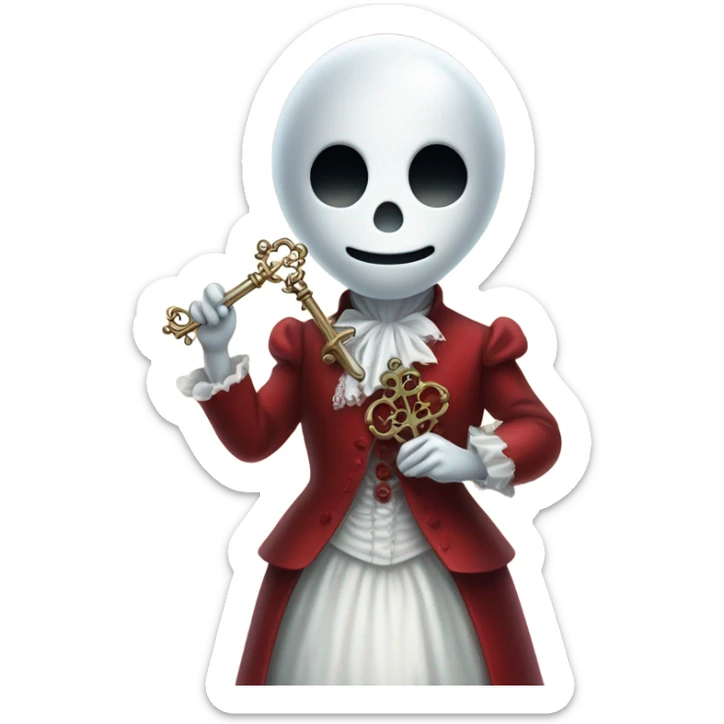 gost in Victorian dress elegant red full body, holding big key sticker