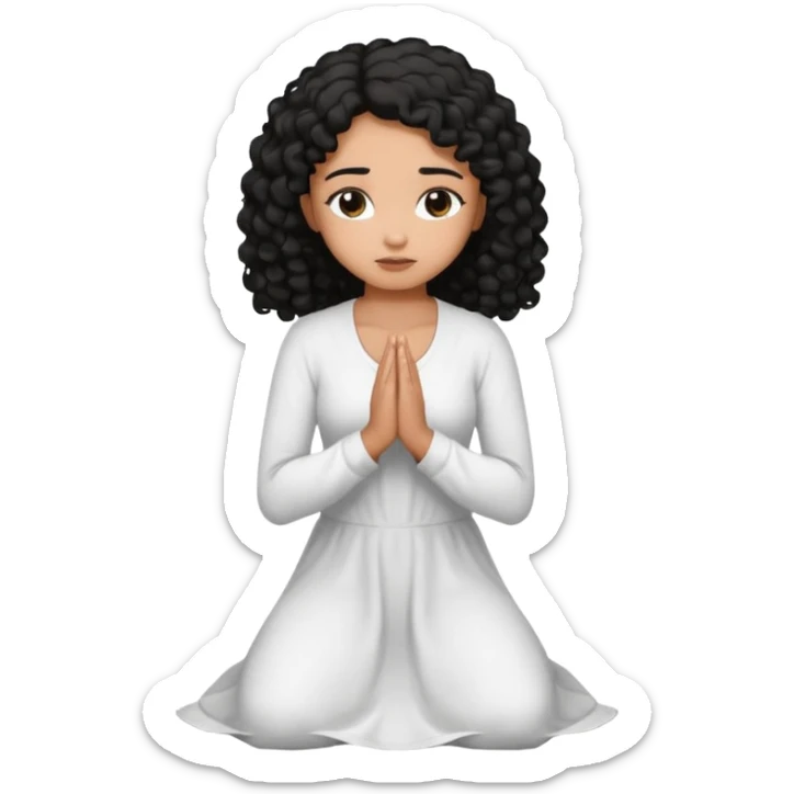 girl praying on knees curls black hair and brown skin sticker