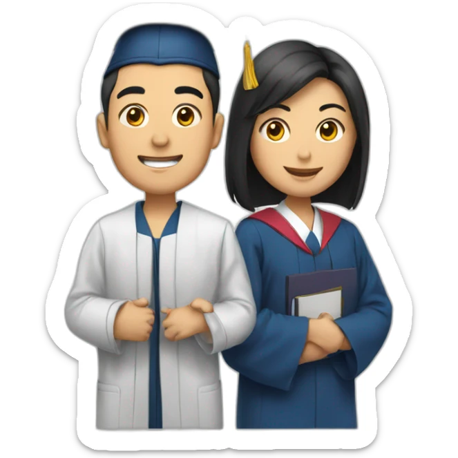 Photographs of Asian graduating candidates consisting of one woman and one man sticker