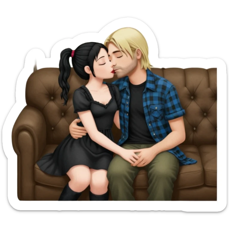 Realistic Jenna Ortiz Wednesday addams kissing sweetly Kurt Cobain on the parlor couch  sticker