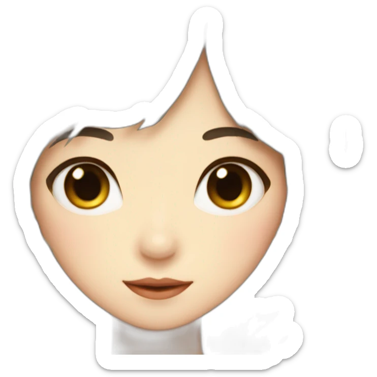 girl with dark brown wavy long hair and bangs himecut japanese sticker