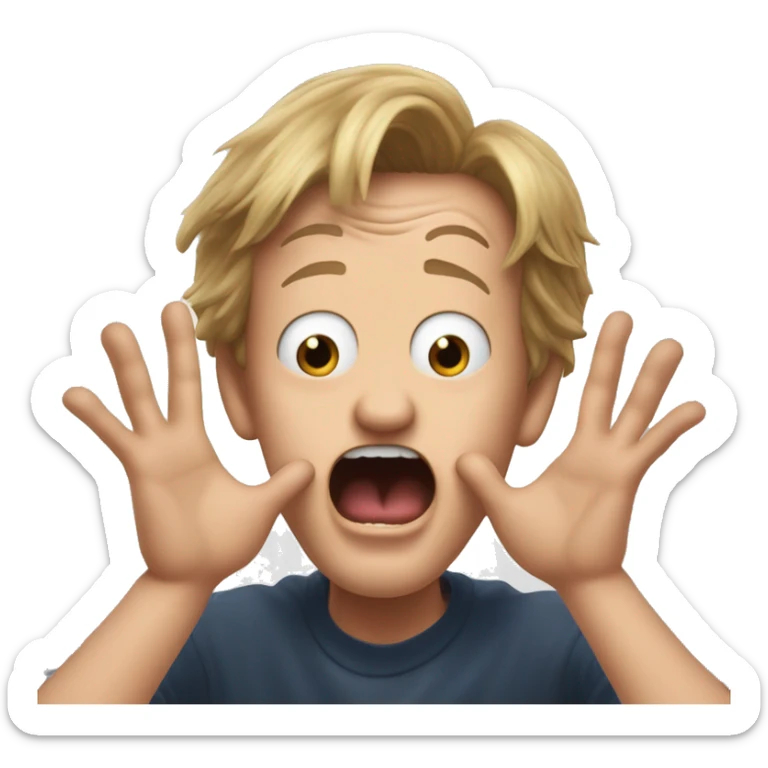 Kevin from Home Alone, putting both hands on his face and screaming of fear. bring the hands down lik he is putting on his cheeks. sticker
