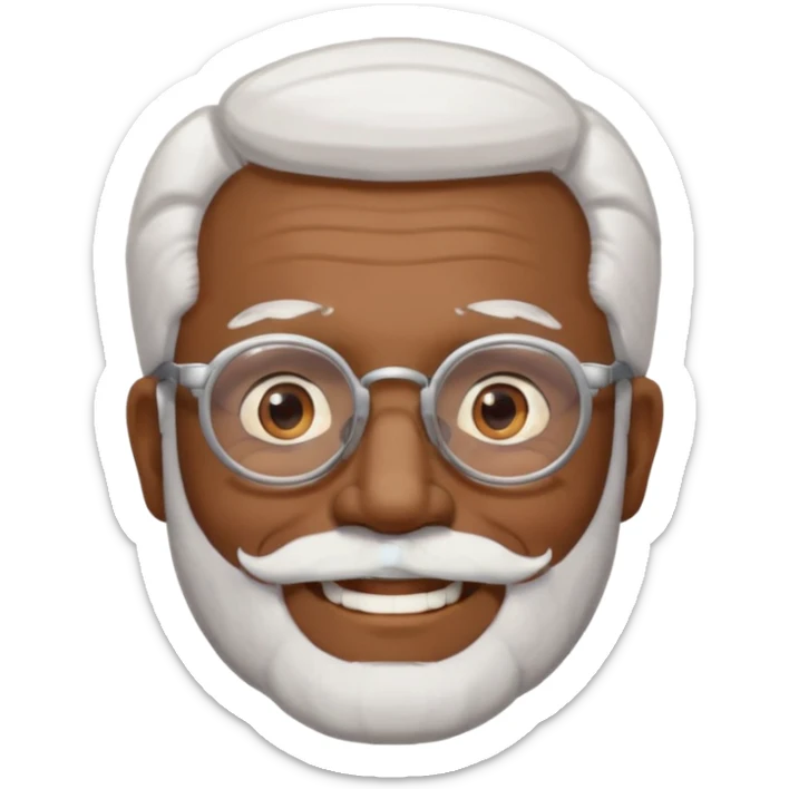 An elderly man emoji with medium-dark skin tone, white hair on the sides, glasses, light eyebrows, and a light white beard. sticker
