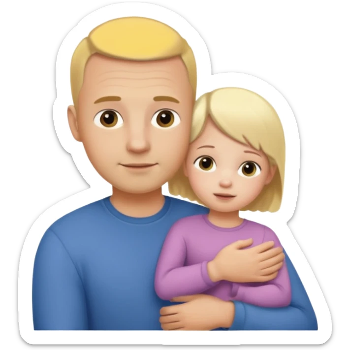 Little blonde girl being held by young father, no hair sticker