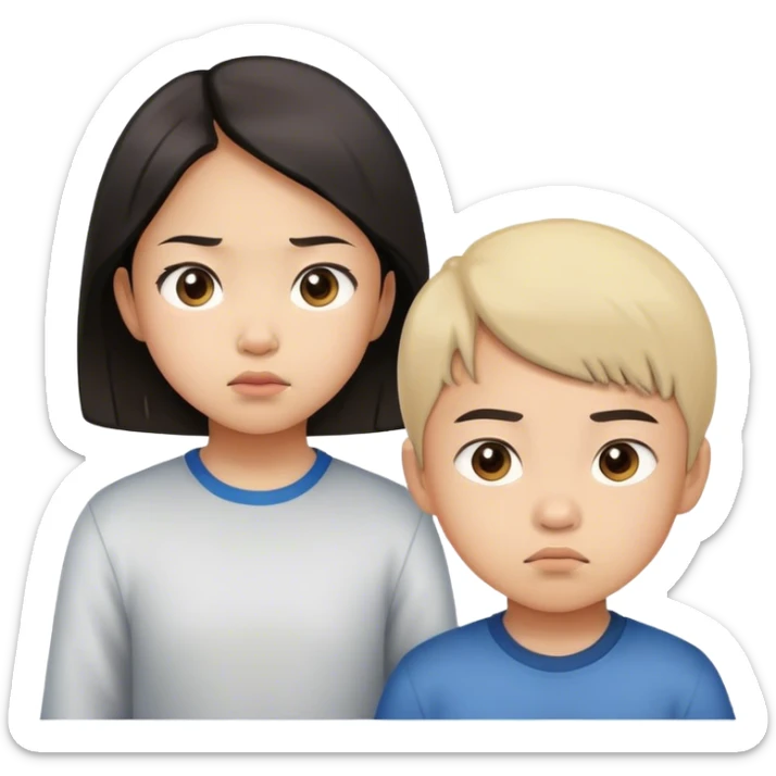 Emoji of a determined, North Korean defector, must be asian girl with her little brother sticker