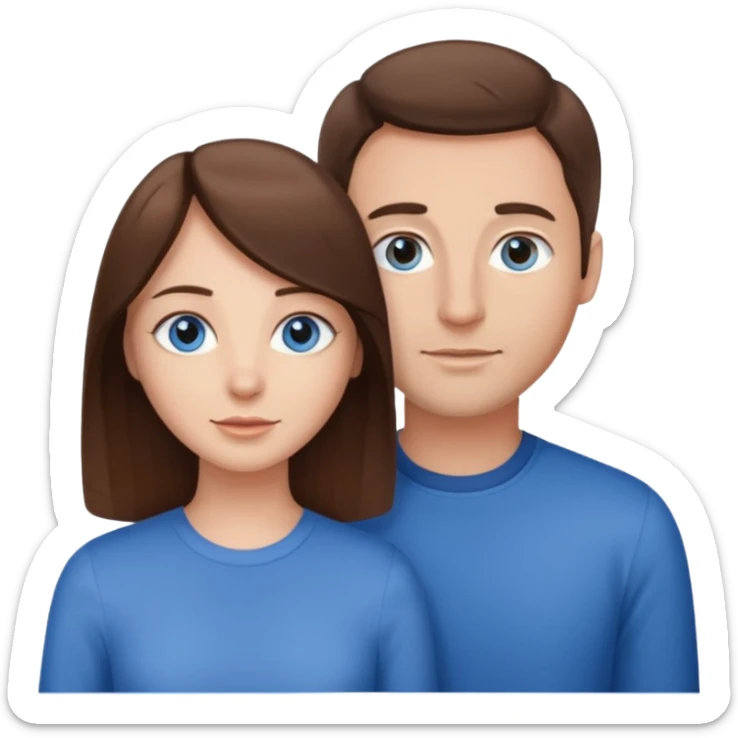couple homme cheveux raide châtains, yeux bleu et femme cheveux raide chatains, yeux marron sticker