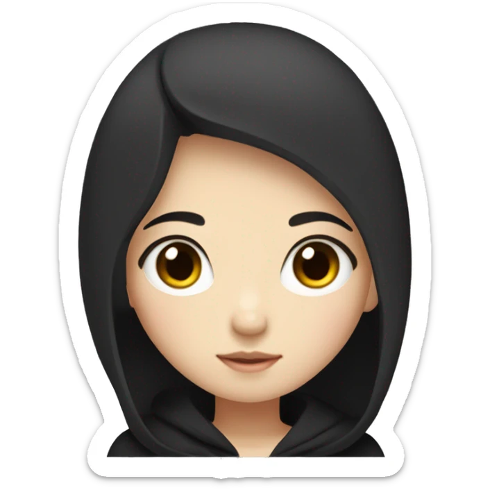 A korean girl, with black hoodie (not wearing hood), black hair with between medium and long length, tall, skinny, has pretty face sticker