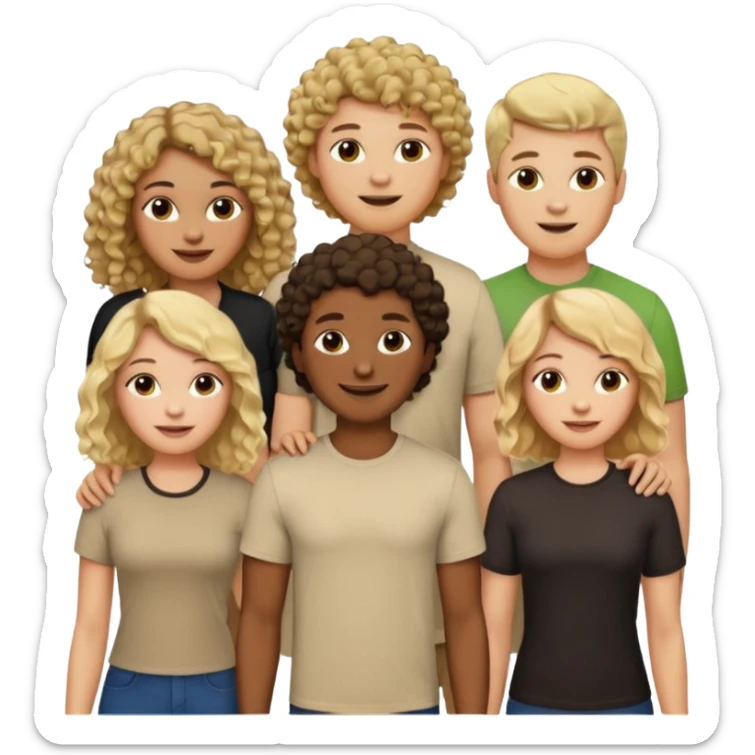 group of people  together ; men and women with brown, blonde, black hair- short hair, long hair and curly hairr wearing beige shirts aesthetic no collar, brown people, white people, black people sticker