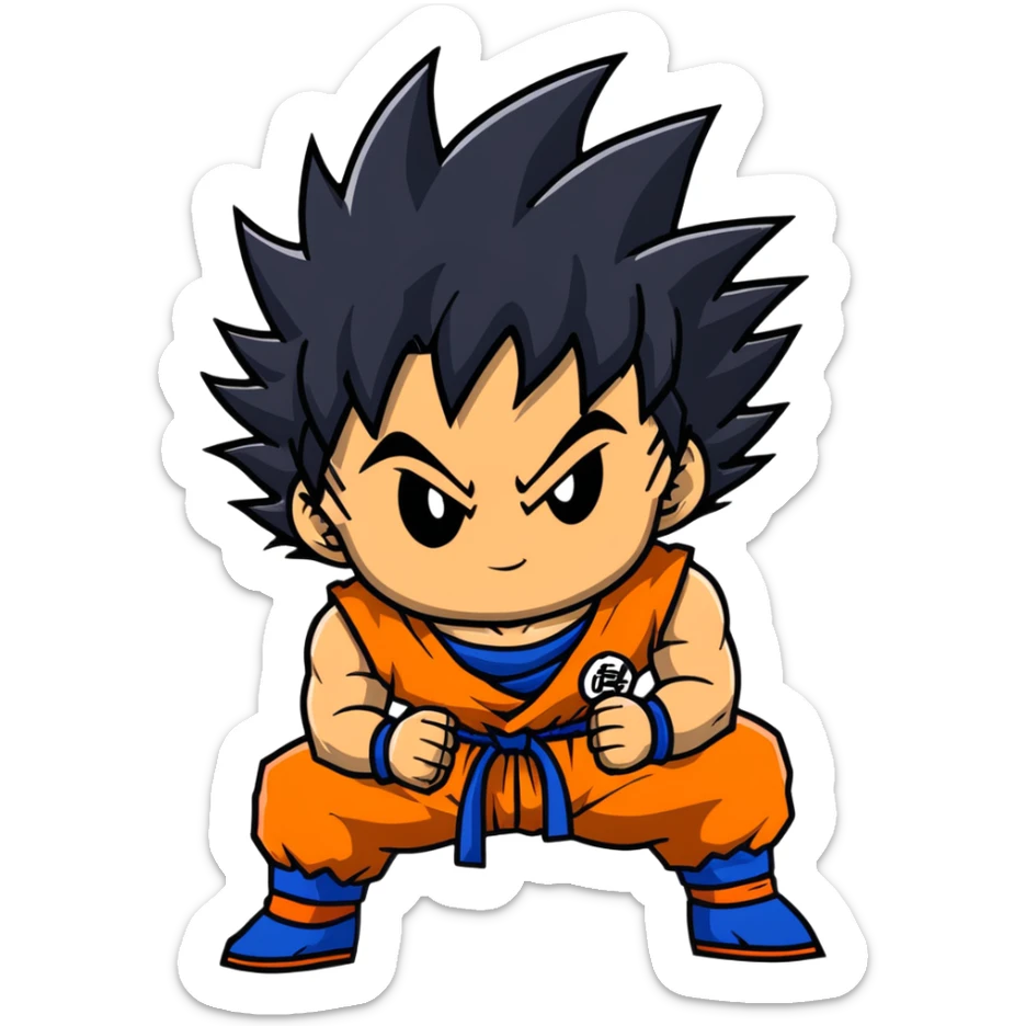 Goku from Dragon Ball Z, spiky black hair, orange gi sticker