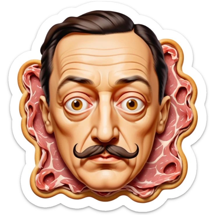 Salvadore dali with melting moustache made of spam meat portrait sticker