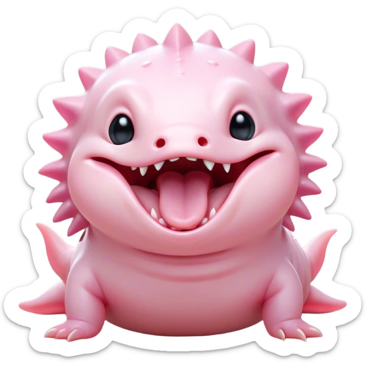 Cinematic Cute Yawning Axolotl Portrait Emoji, Head tilted slightly with a dramatic, wide-open yawn, showcasing smooth, pale pink skin with softly drooping feathery gills, eyes barely open in drowsy contentment, Simplified yet irresistibly adorable features, highly detailed, glowing with a soft, cozy glow, high shine, relaxed yet expressive, stylized with a touch of whimsy, bright and endearing, soft glowing outline, capturing the essence of a sleepy yet affectionate aquatic creature, so drowsy it feels like it could stretch out of the screen and curl up for a nap! sticker