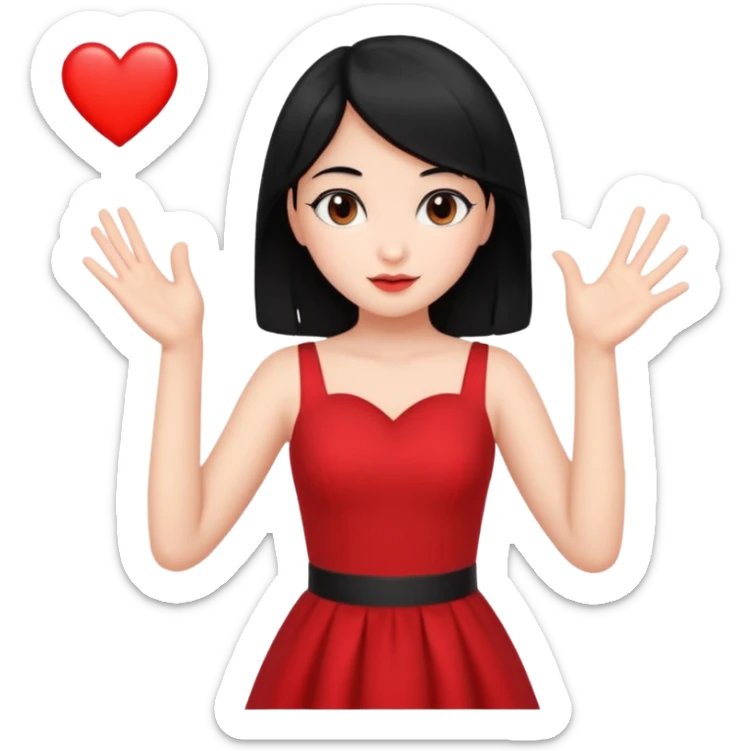 Uma menina de cabelo preto com o vestido vermelho mandando coração vermelho sticker