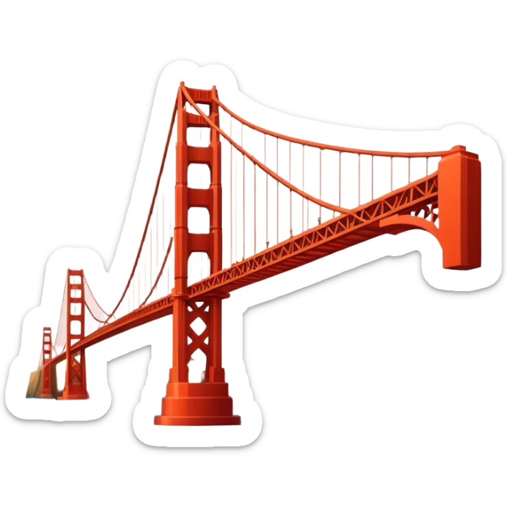 Cinematic Realistic Golden Gate Bridge Landmark Emoji, depicted with the iconic suspension bridge rendered with rich detail and vibrant, dynamic lighting. sticker