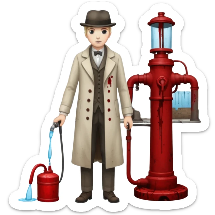 A victorian doctor with a street water pump in a dirty street sticker
