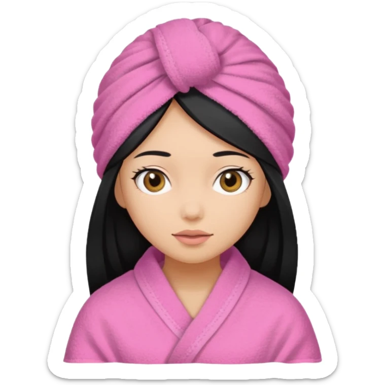 Girl with a pink towel on her head, light tan skin black hair tucked in towel  sticker
