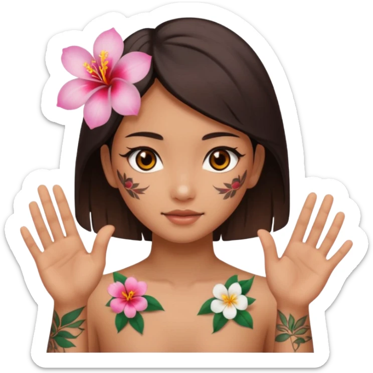 make me an image of a girl from hong kong with brown eyes and a hong kong flower tattoo on her back flipping off the camera sticker