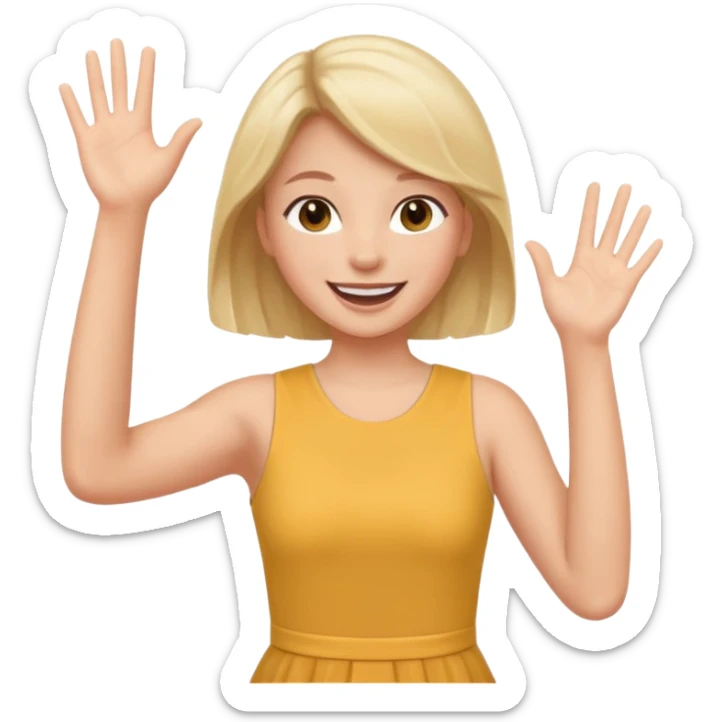 A girl in a jersey dress, waving both arms in pure joy. sticker