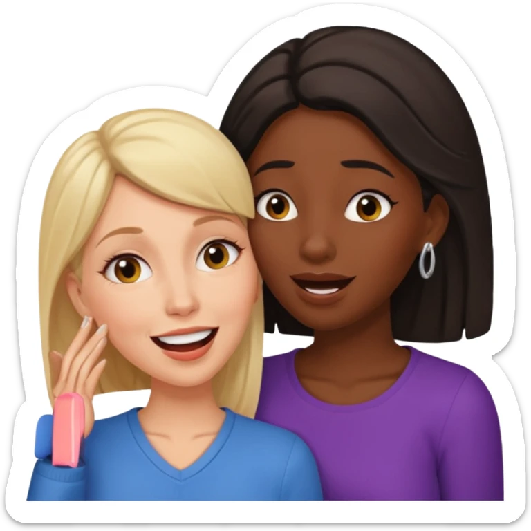 Devious cheerful white woman whispers in surprised embarrassed black woman's ear. sticker