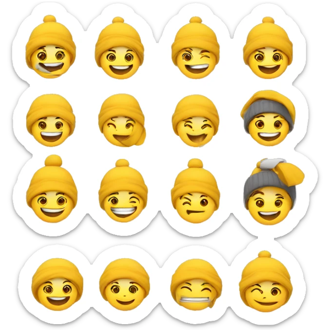 Chico , piel blanca , gorro de lana amarillo , sonriendo y saludando  sticker