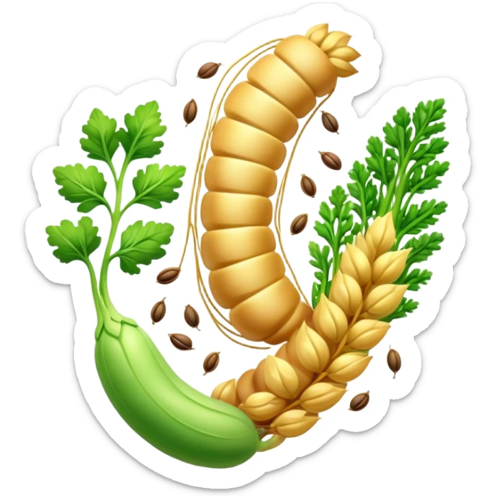 Golden wheat, green vegetables, colorful fruits, and tiny seeds surrounding a glowing digestive system. Light sparkles flow through the intestines, showing fiber's cleansing effect. All fiber-rich foods emit a soft glow as they contribute to digestive health. sticker