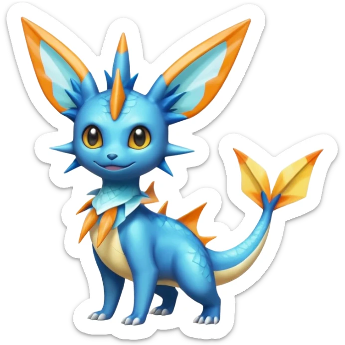Colorful Shiny Exotic Victini-Salandit-Vaporeon-Fakémon-hybrid-creature (full body)  sticker