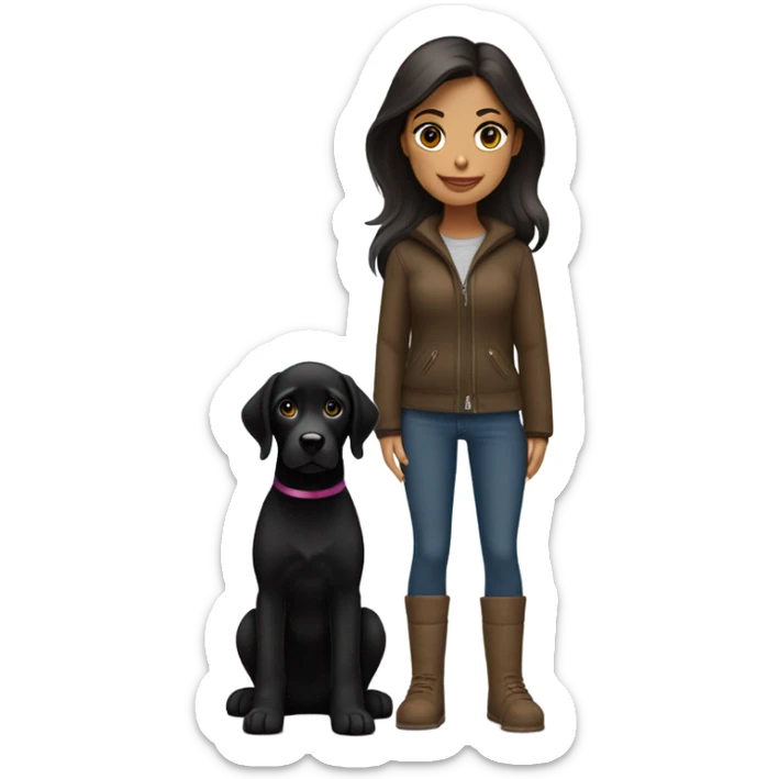 spanish brunette straight hair and slim body with Uggs and a pup black labrador sticker