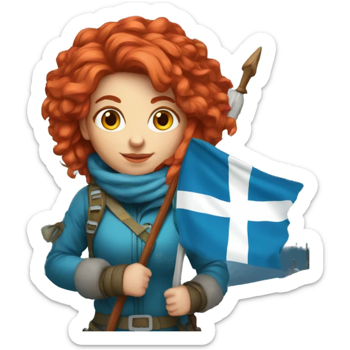 female winter mountaineer red hair holding greek flag and easter egg sticker