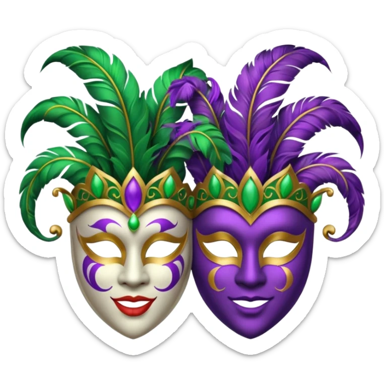 2 jesters masks for mardi gras in purple gold and green like this emoji : 🎭 sticker