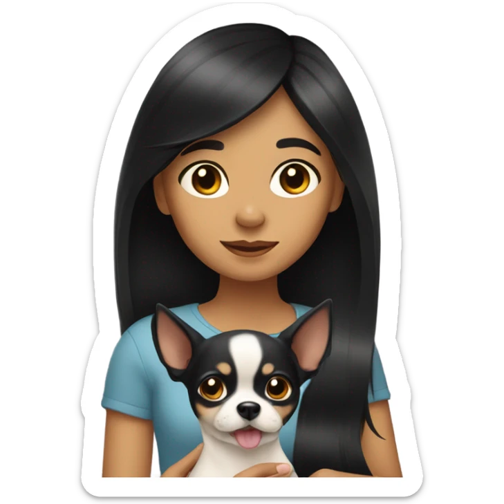 Girl with black hair with a Chihuahua dog￼.  sticker
