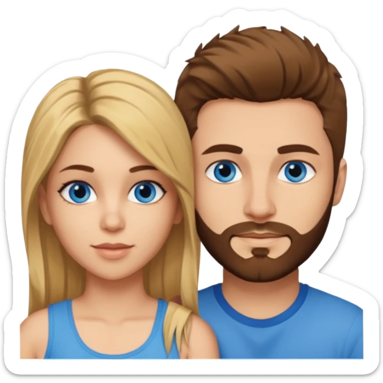 A cuple. Both blue eyes. She looks like Shakira and he has brown hair a very short beard and short fade haircut and the sides faded down to skin sticker
