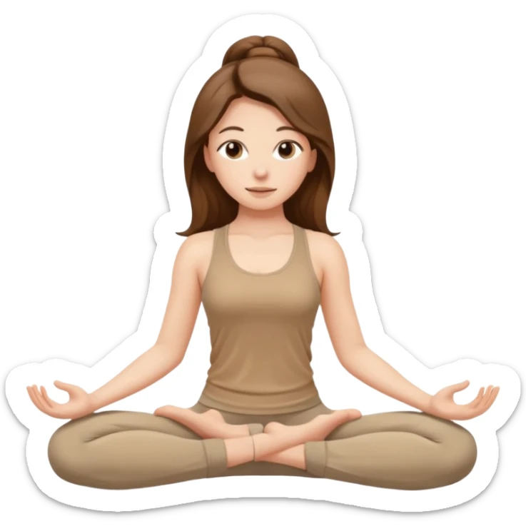 girl long brown hair yoga wearing beige sticker