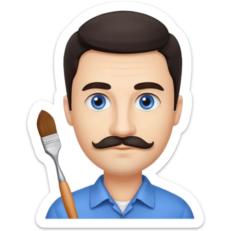 oval face with fair skin. His eyes were blue, and his eyebrows were dark and somewhat bushy. Above his upper lip he wore a small brush-like moustache, known as a "His hair was dark and sticker