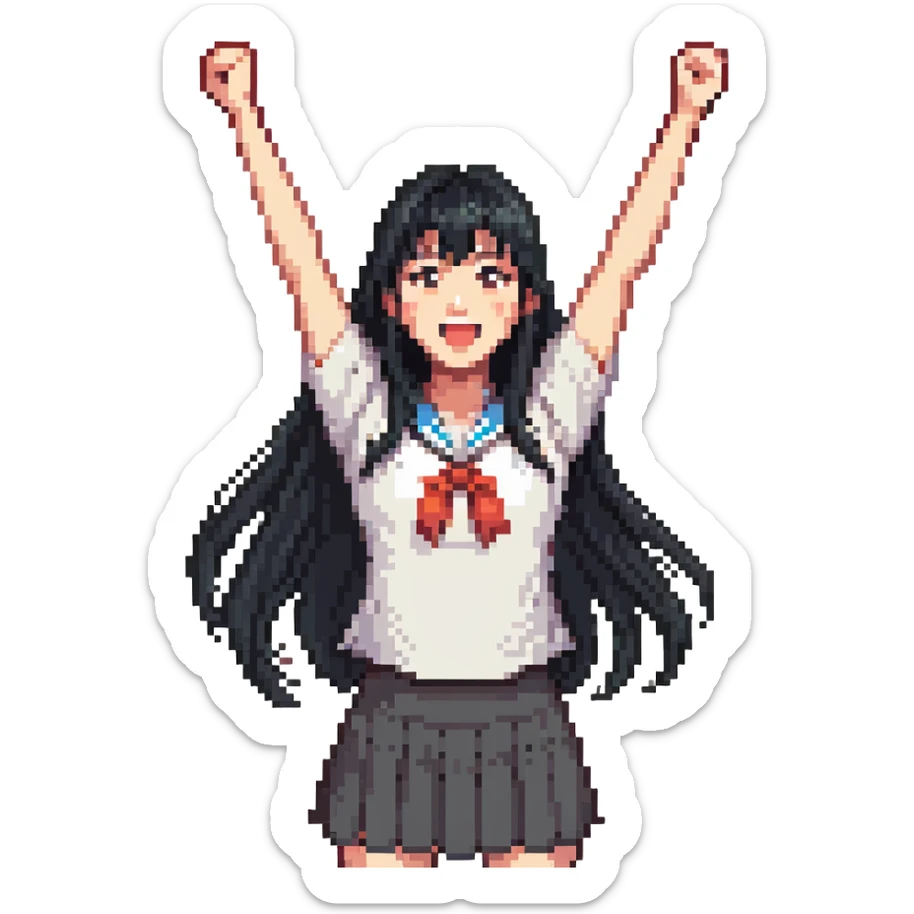 East Asian woman with long black straight hair and bangs cheering for Doosan Bears baseball team sticker