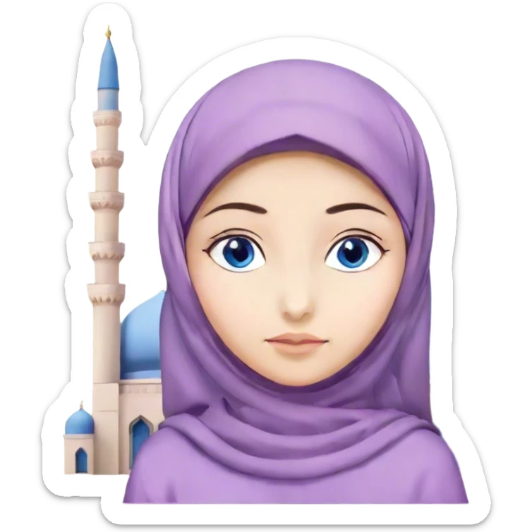Turkish beautiful finish Konya girl blue eyes with hijab and lilac dress on mosque sticker