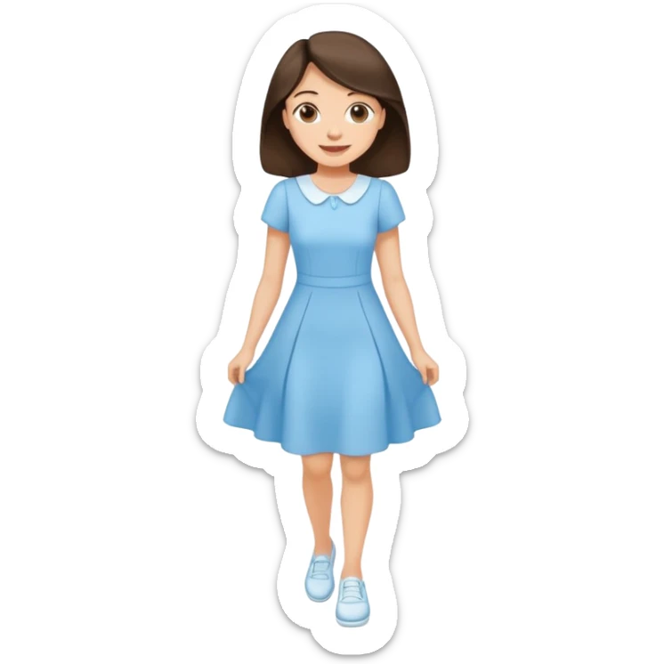 Happy Brunette woman in light blue dress, white shoes sticker