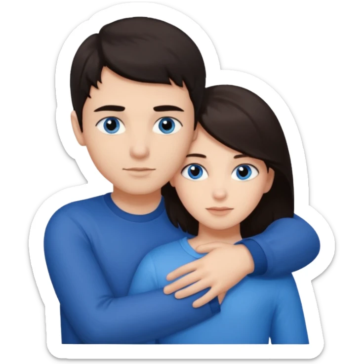  Chłopak z ciemnymi włosami z ciemnymi oczami przytulający się do brunetki z niebieskimi oczami sticker